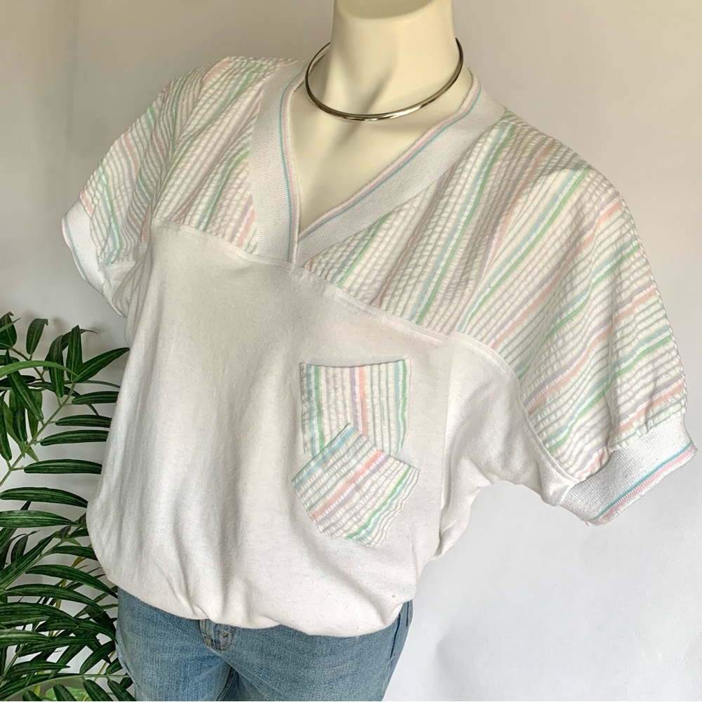 v i n t a g e :: Pastel Seersucker Cape Cod Slouchy Granny Top - Picture 6 of 12